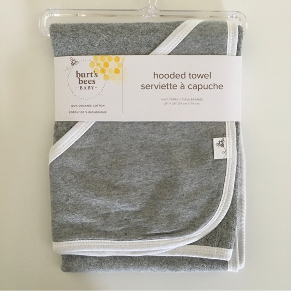 NEW Burt's Bees Baby Organic Cotton Hooded Towel Gray 29” x 29” - Picture 6 of 6